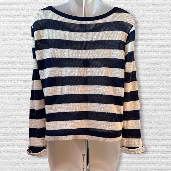 Springfield Striped Long Sleeve Boat Neck Top - Navy Blue/White - Size L - Picture 2 of 4